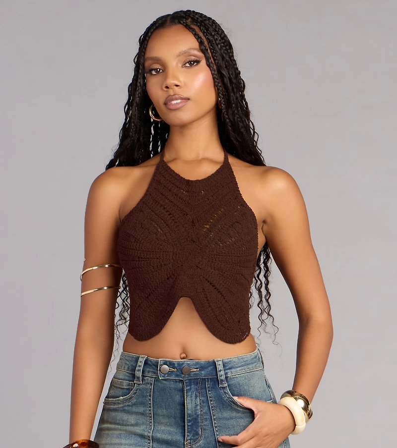 Fly With Me Butterfly Crochet Crop Top
