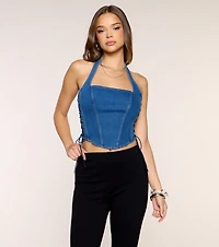 Side Lace Up Denim Bustier Top