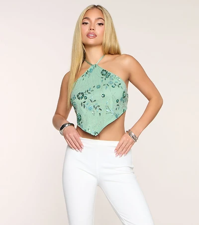 Too Pretty Tie-Back Sequin Halter Top