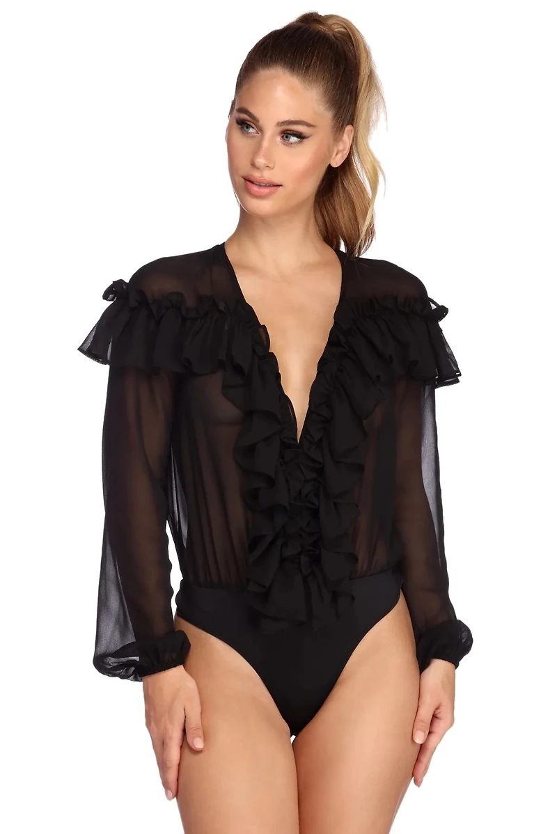 Charmed Chiffon Ruffled Bodysuit