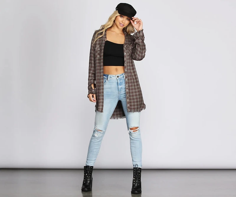 Say It With Fray Plaid Tunic