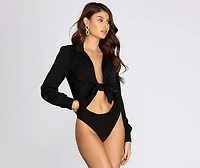 Collared Tie Front Bodysuit