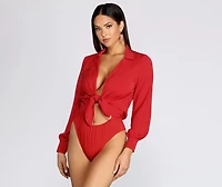 Collared Tie Front Bodysuit