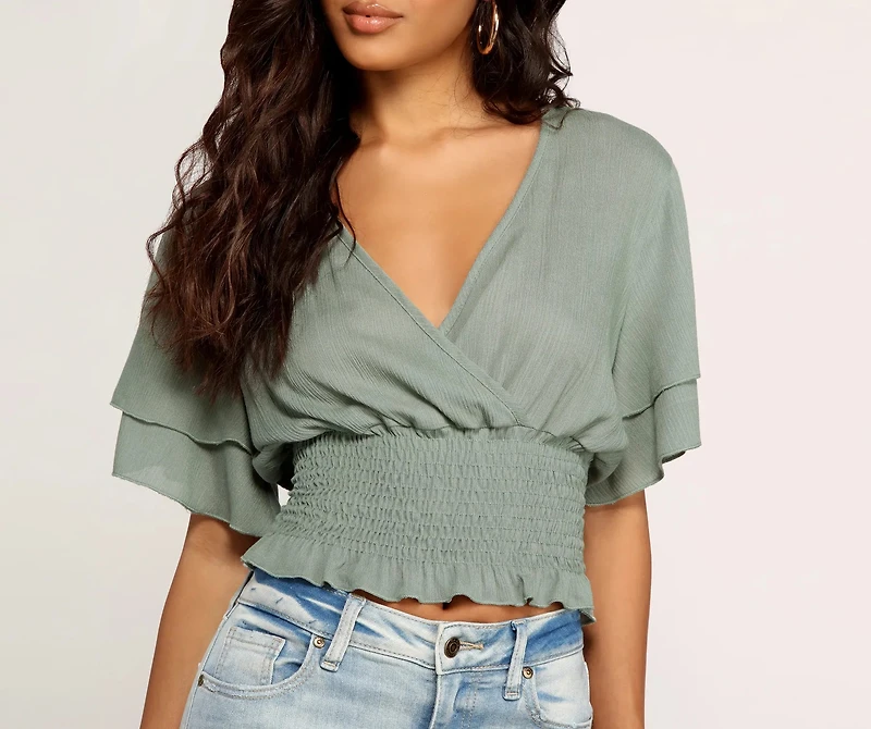 Sweetie Surplice Smocked Top