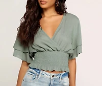 Sweetie Surplice Smocked Top