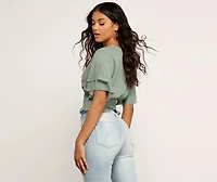 Sweetie Surplice Smocked Top