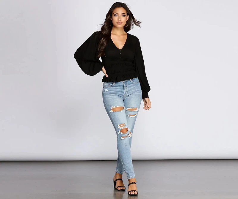 Vacay Now Smocked Waist Blouse