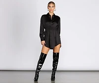 Sight Satin Smocked Shirt Dress