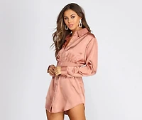 Sight Satin Smocked Shirt Dress