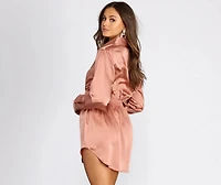 Sight Satin Smocked Shirt Dress
