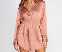 Sight Satin Smocked Shirt Dress