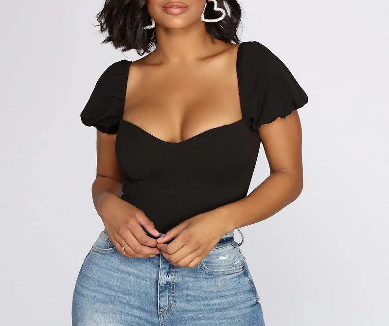 Crepe Puff Sleeve Bodysuit