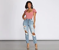 Crepe Puff Sleeve Bodysuit