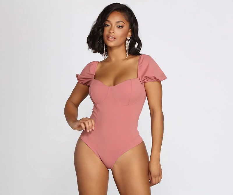 Crepe Puff Sleeve Bodysuit