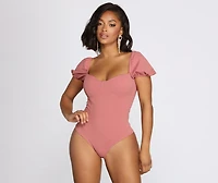 Crepe Puff Sleeve Bodysuit