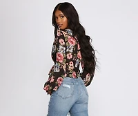 Floral Chiffon Wrap Front Blouse