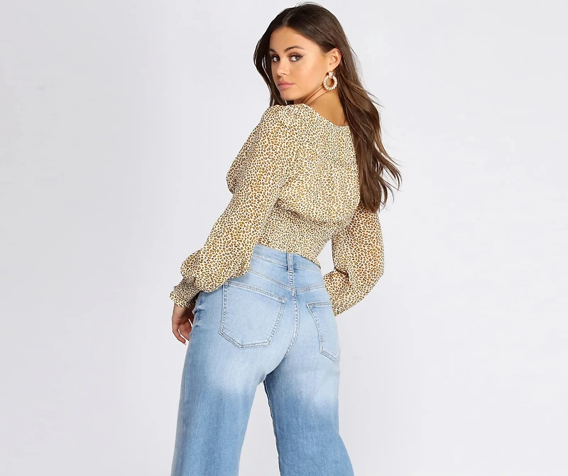 Smocked And Spotted Crop Top