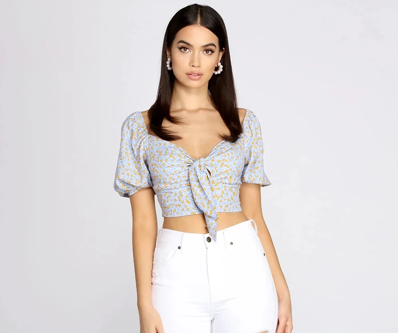 Spring Affair Puff Sleeve Crop Top