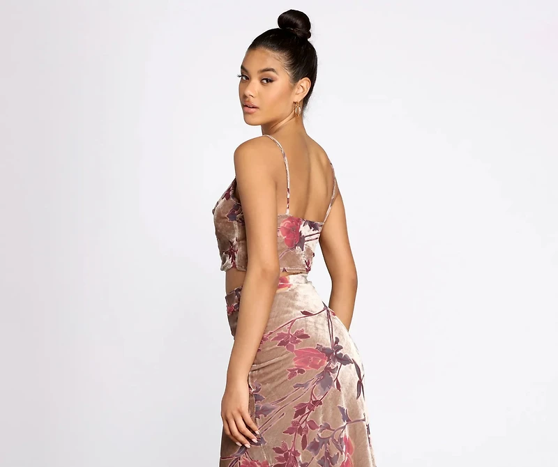 Velvet Floral Burnout Crop Top