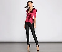 Satin Puff Sleeve Peplum Top