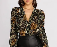 Time For Change Chain Print Wrap Bodysuit