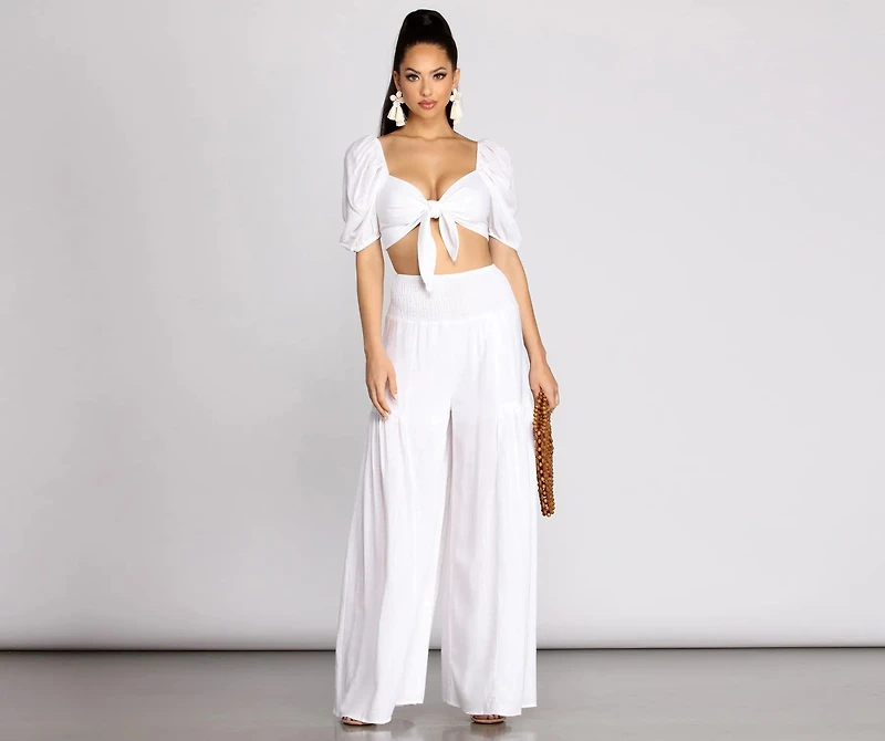 Time Off Puff Sleeve Linen Crop Top