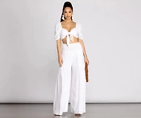 Time Off Puff Sleeve Linen Crop Top