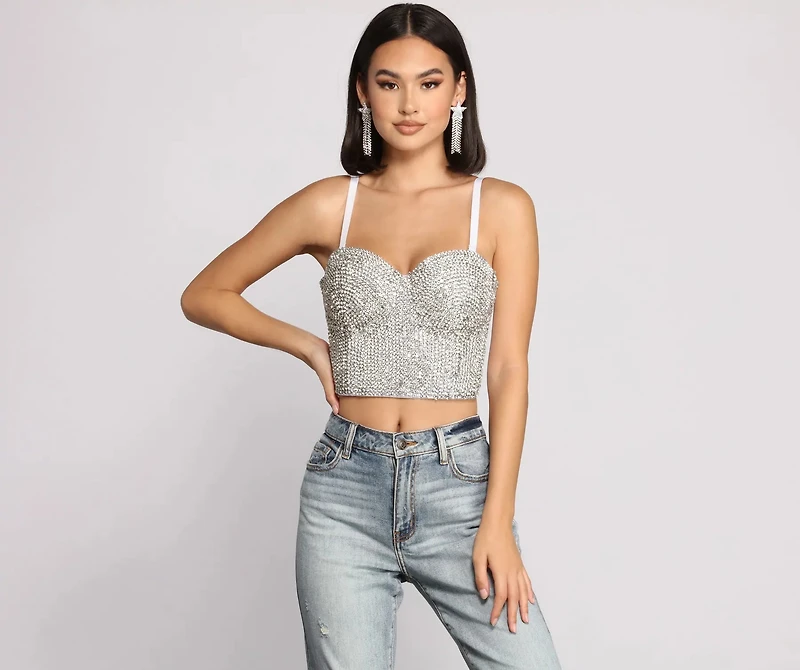 Daring Rhinestone Diva Cropped Bustier