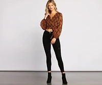 Fall Floral Wrap Front Crop Top