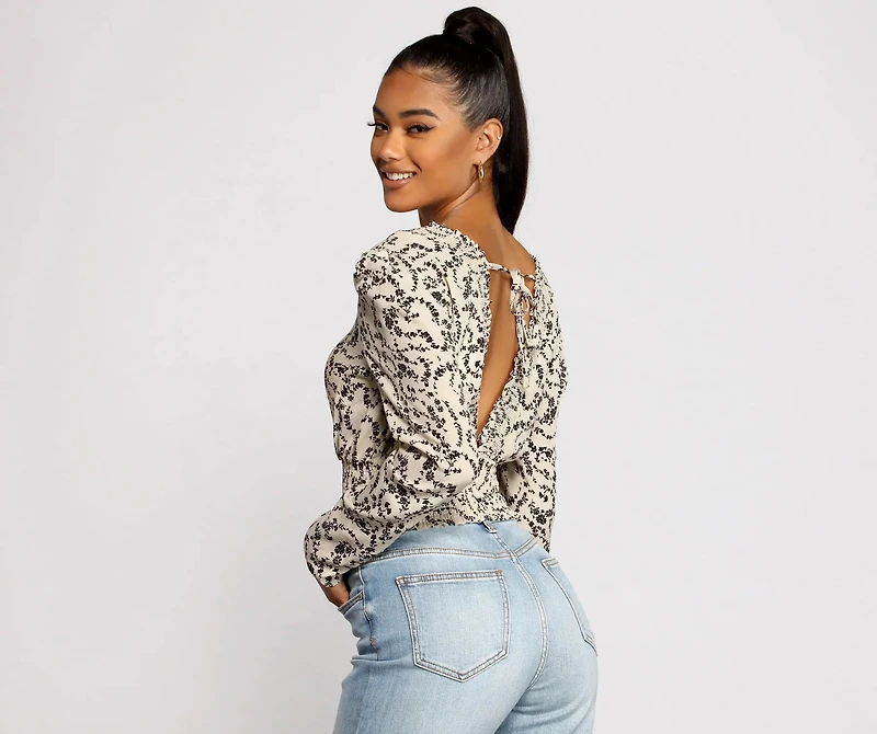 Sweet Intentions Smocked Knit Floral Crop Top