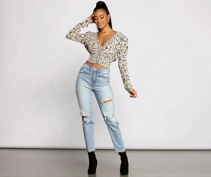 Sweet Intentions Smocked Knit Floral Crop Top