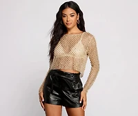 Feelin' Glamorous Glitter Mesh Crop Top