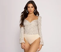 All that Glow Puff Sleeve Sequin Bodysuit
