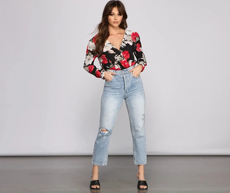 Floral Fusion Puff Sleeve Bodysuit
