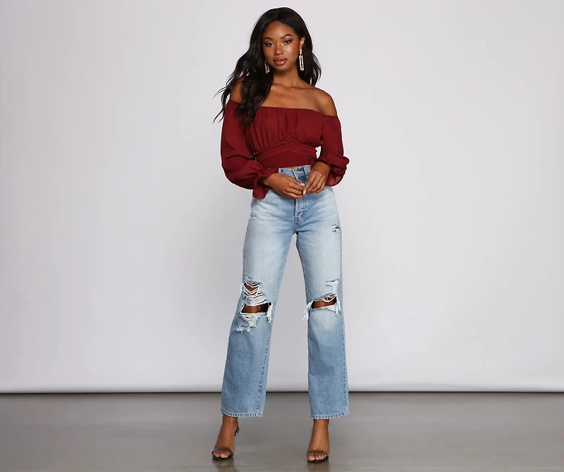Tie Waist Off The Shoulder Crop Top