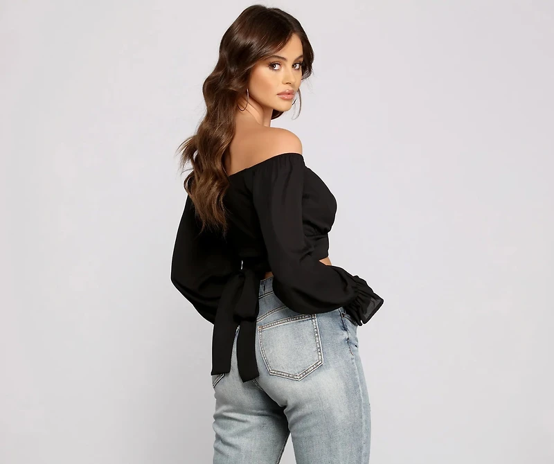 Tie Waist Off The Shoulder Crop Top