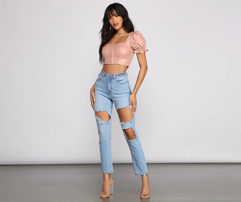 Edgy-Chic Cropped Faux Leather Top