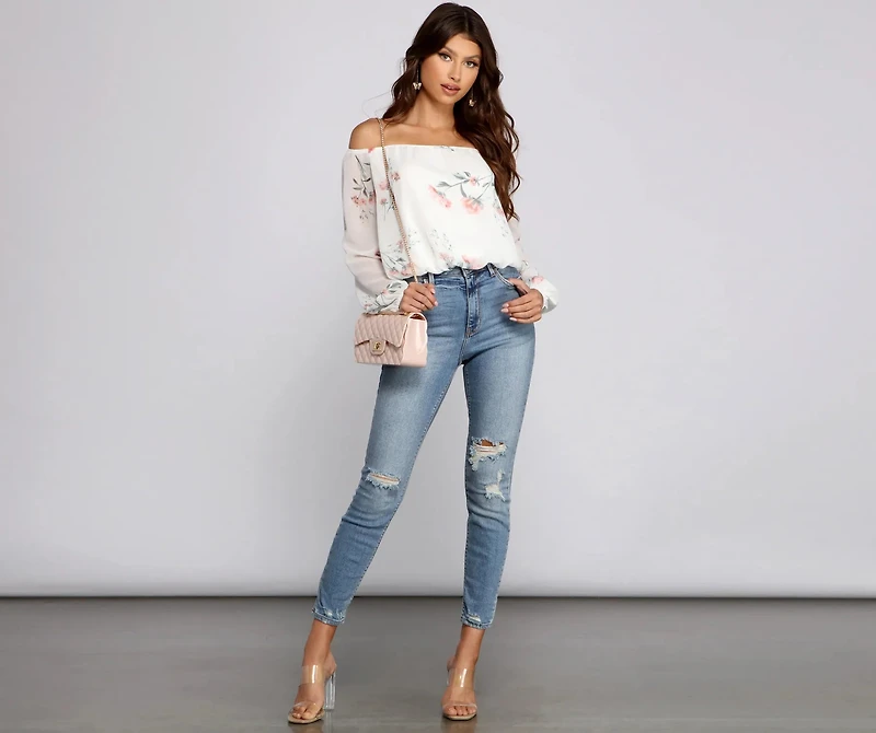 Off The Shoulder Floral Darling Blouse