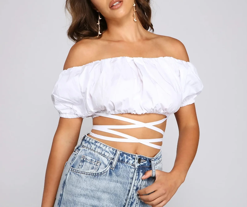 Casual Celebration Puff Sleeve Crop Top