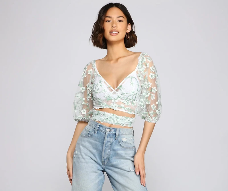 Effortlessly Embroidered Floral Crop Top