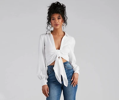Sultry For Me Tie-Front Collared Top