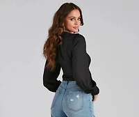 Sultry For Me Tie-Front Collared Top