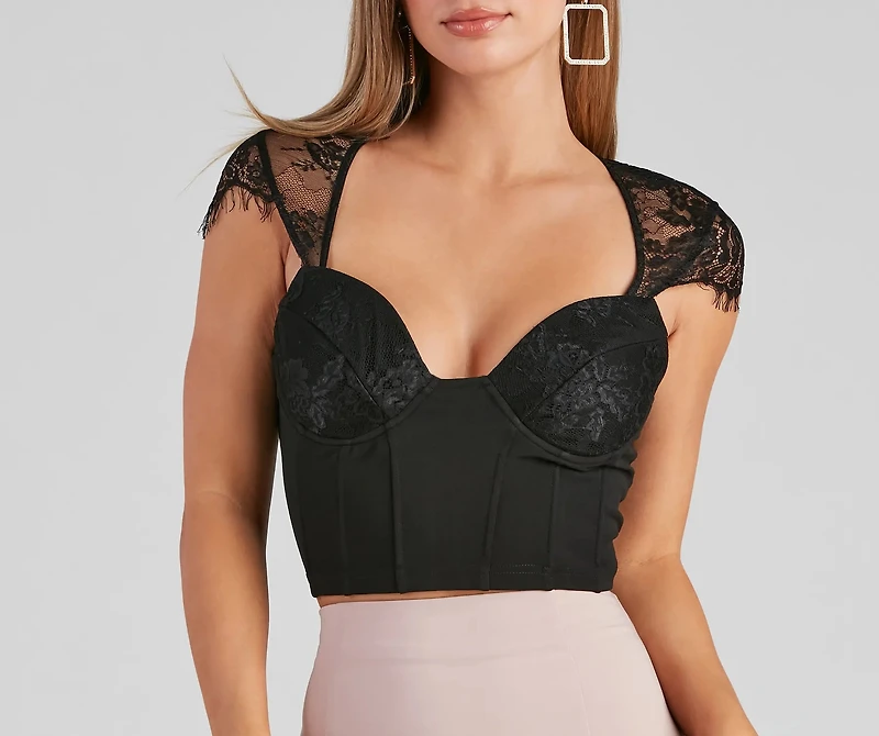 Sultry Lace Cap Sleeve Bustier
