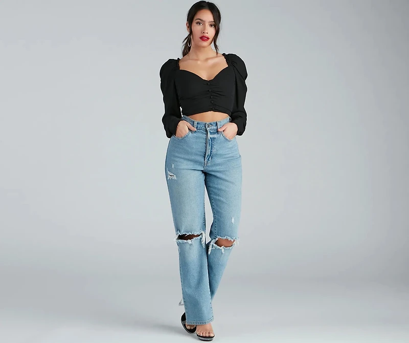 Chance For Romance Chiffon Puff Sleeve Top