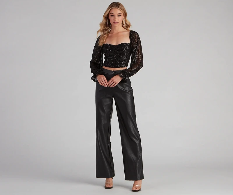 Chandelier Sequin Long Sleeve Crop Top