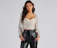 Chandelier Sequin Long Sleeve Crop Top