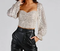 Chandelier Sequin Long Sleeve Crop Top