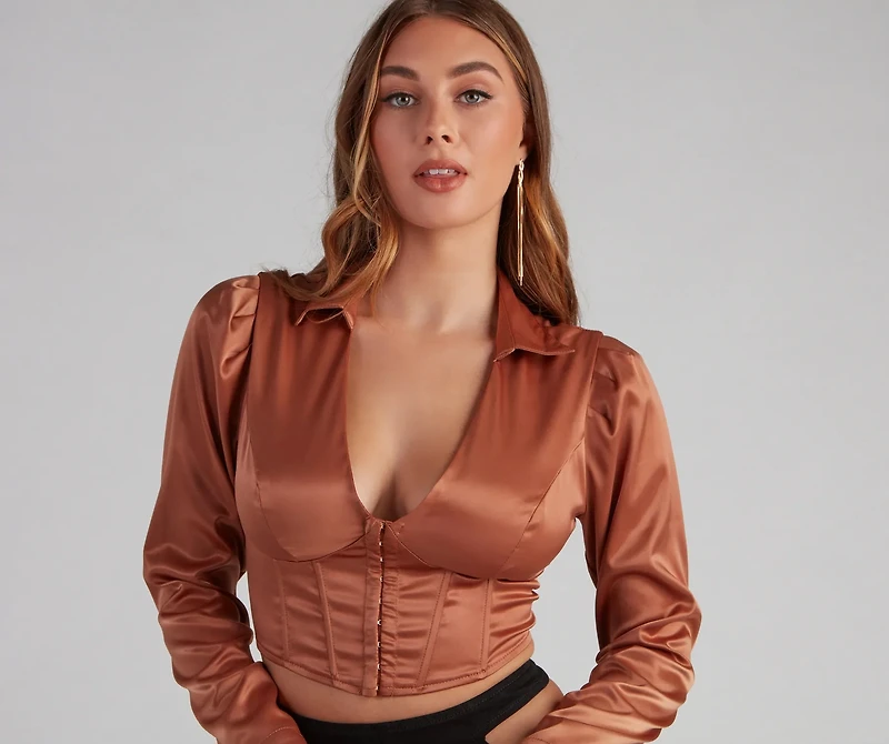 Be My Sweetheart Corset Satin Crop Top