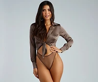 Satin Chic Tie-Front Bodysuit