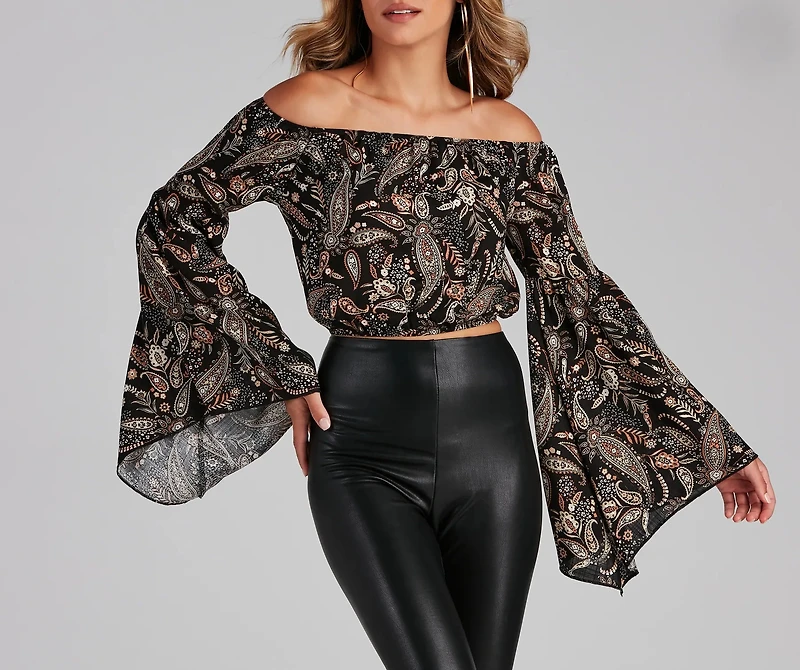 Boho Bell Paisley Off-The-Shoulder Top
